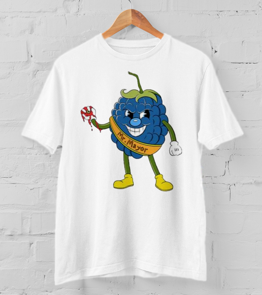 Blueberry Mr Mayor Holding Bleeding Hand Cartoon Character T-Shirt