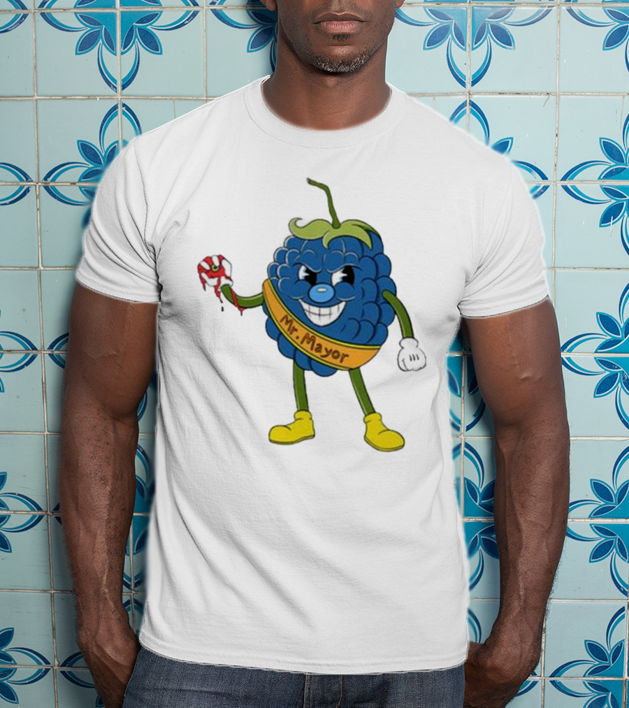 Blueberry Mr Mayor Holding Bleeding Hand Cartoon Character T-Shirt