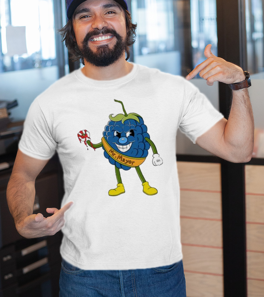 Blueberry Mr Mayor Holding Bleeding Hand Cartoon Character T-Shirt
