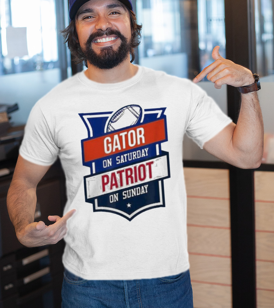 Gator On Saturday Patriot On Sunday Football Badge T-Shirt
