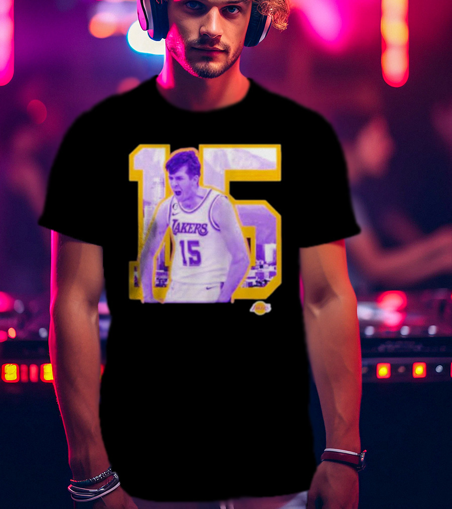 Los Angeles Lakers Austin Reaves 15 Skyline Background T-Shirt