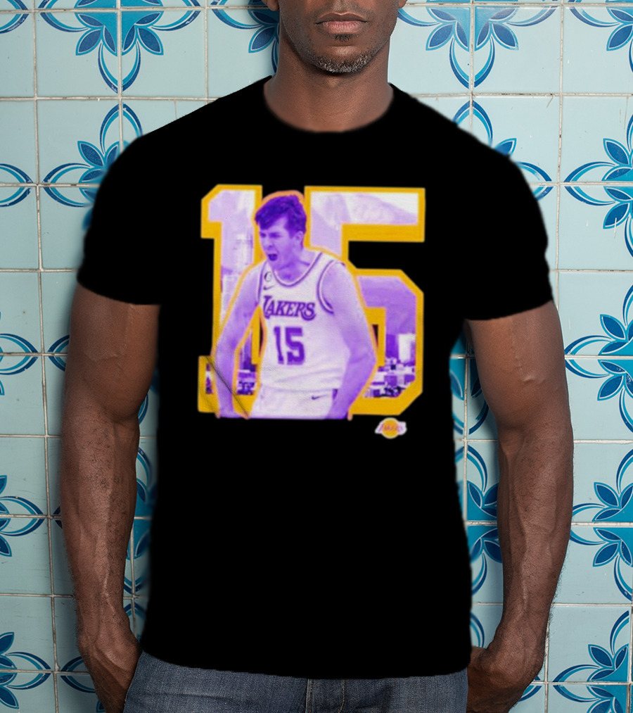 Los Angeles Lakers Austin Reaves 15 Skyline Background T-Shirt