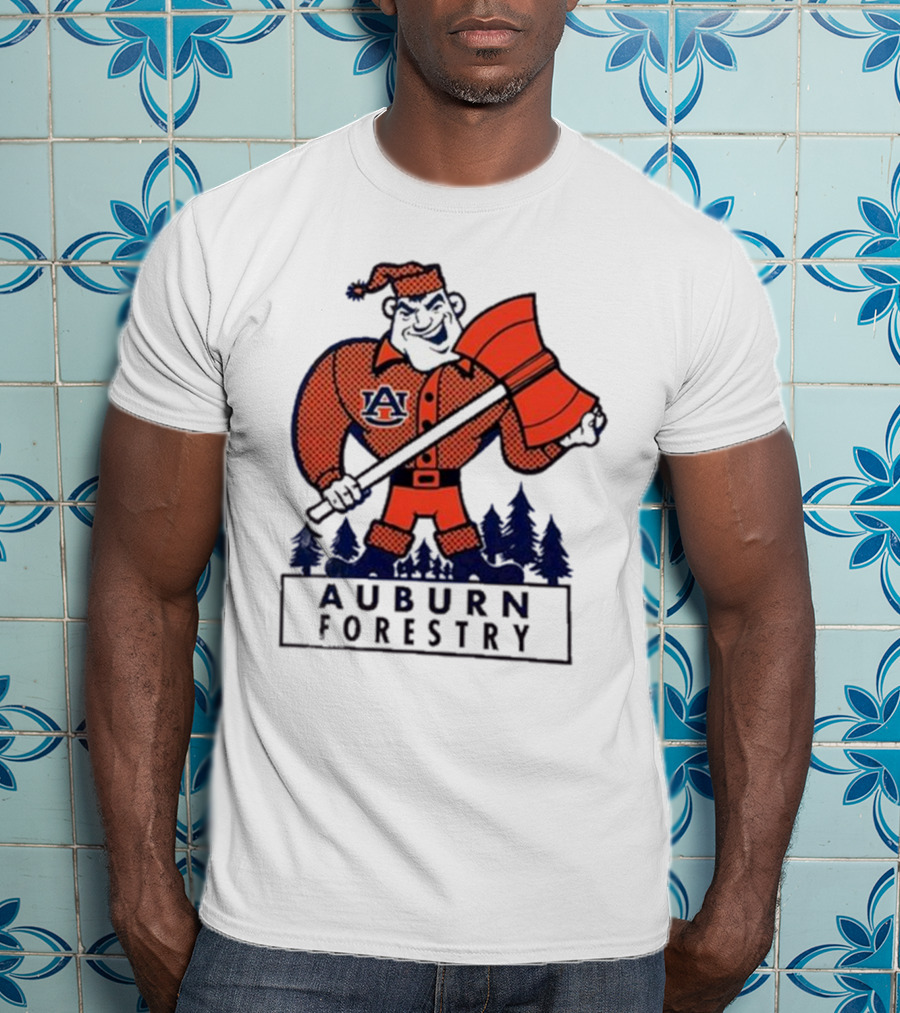 Auburn Forestry Lumberjack With Axe And Pine Trees T-Shirt