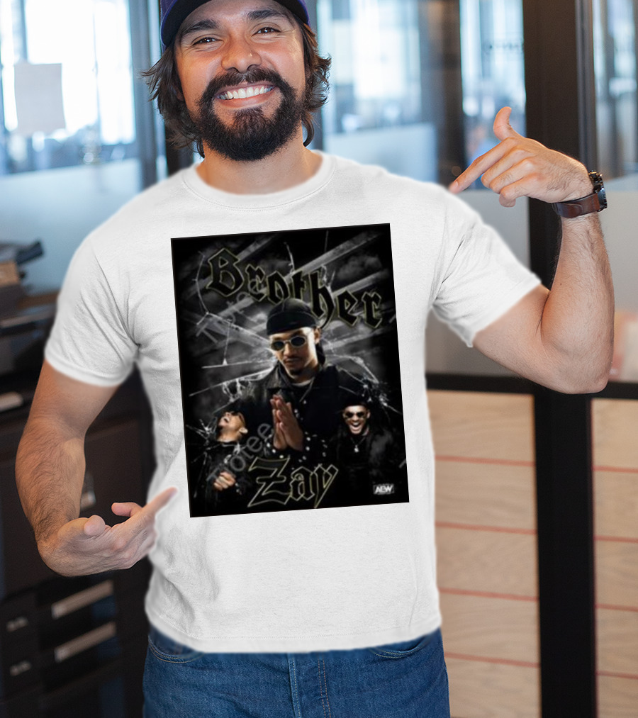 Brother Zay AEW Theme With Three Images And Dramatic Shattered Glass Background T-Shirt