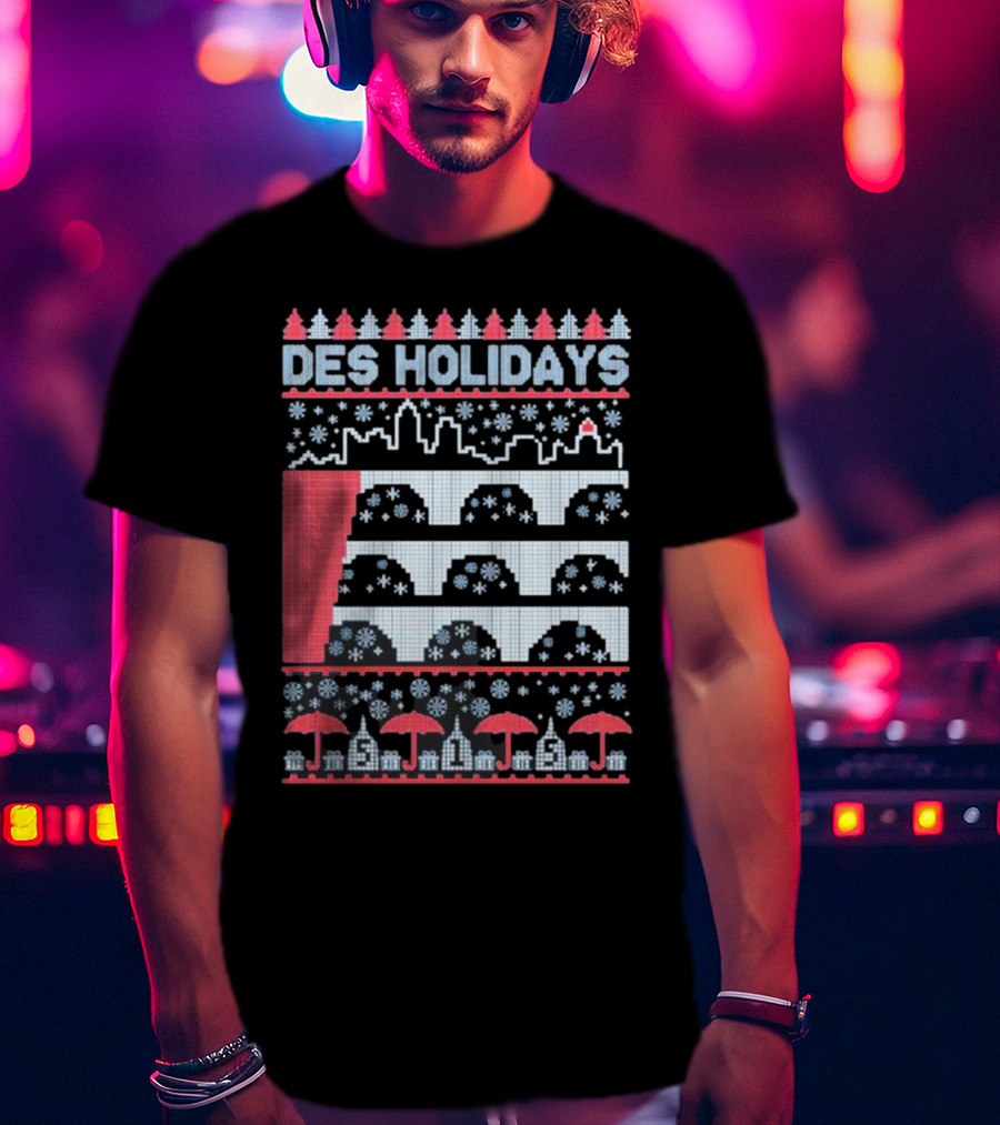 Des Holidays Ugly Christmas Sweater Skyline Snowflake T-Shirt