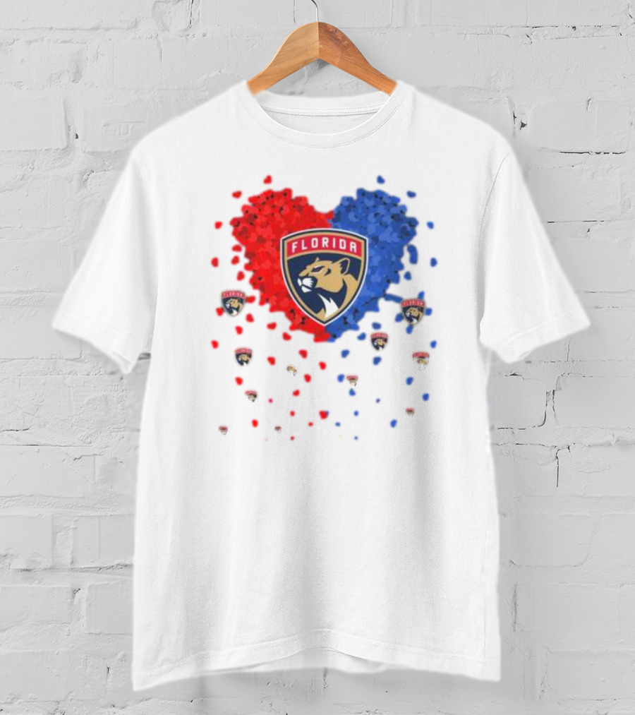 Florida Panthers Heart Logo Red Blue Paws T-Shirt