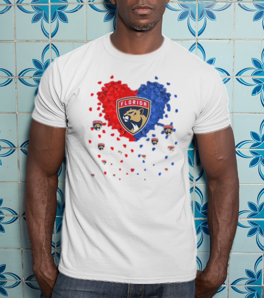 Florida Panthers Heart Logo Red Blue Paws T-Shirt
