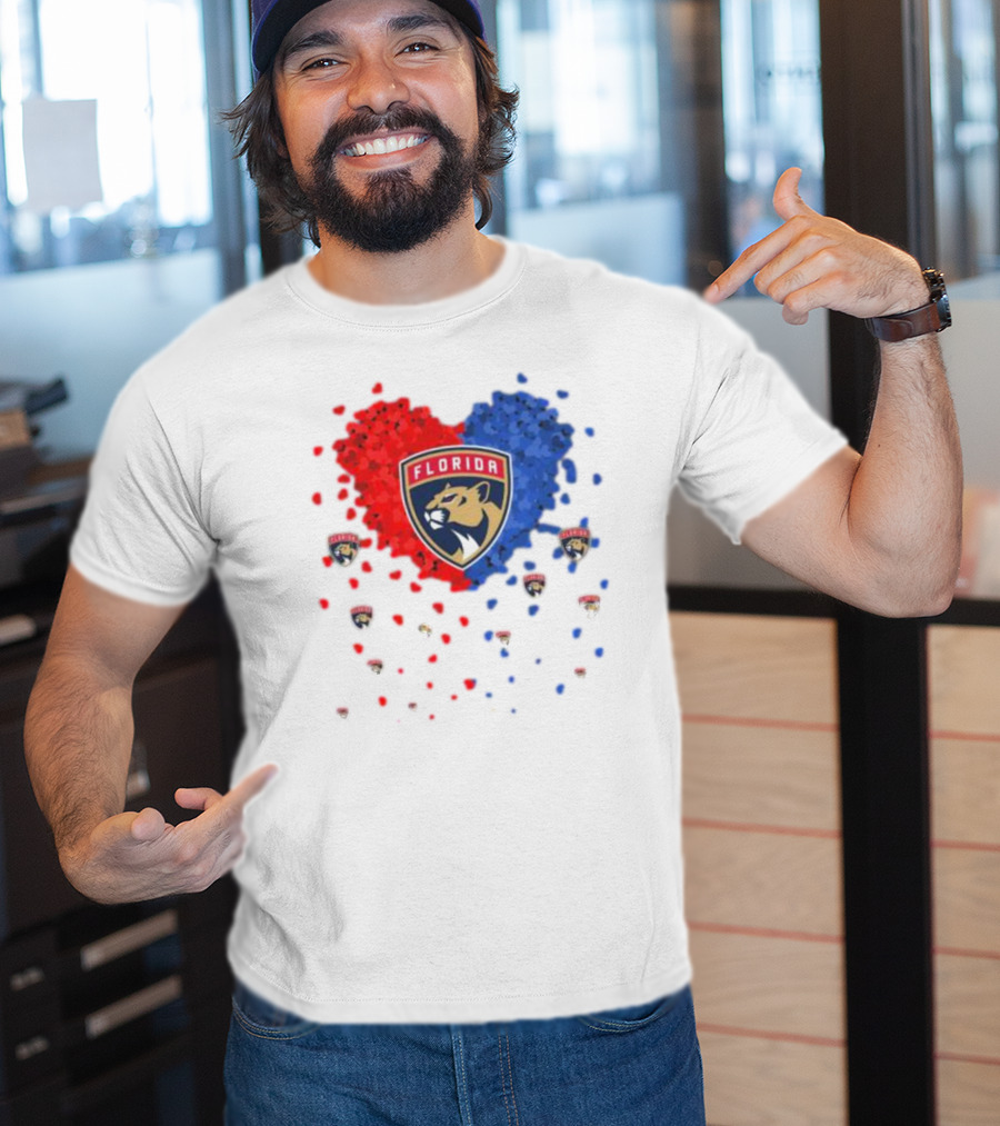 Florida Panthers Heart Logo Red Blue Paws T-Shirt