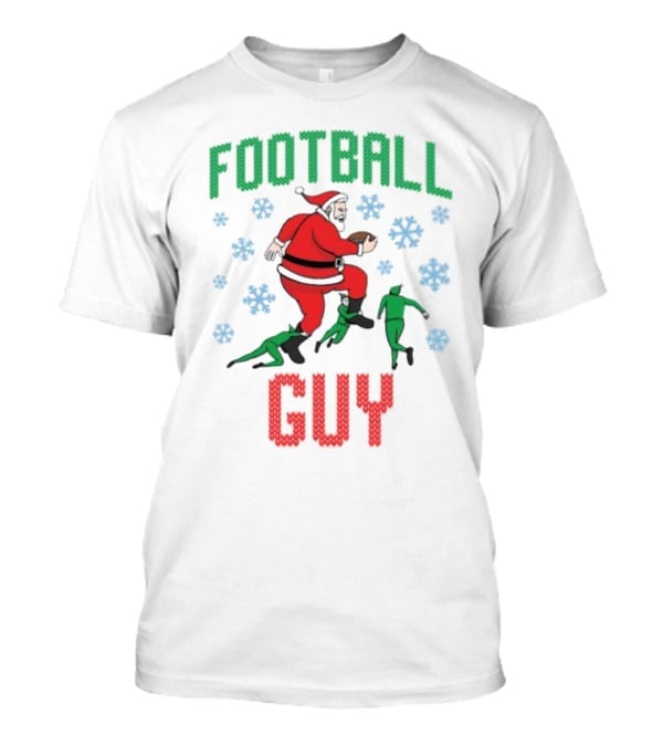 FOOTBALL GUY Santa Running With Football And Snowflakes T-Shirt