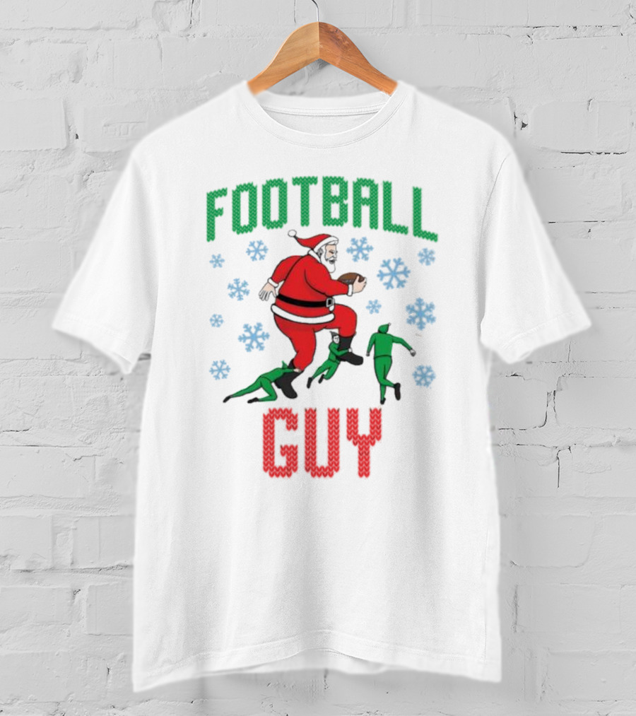 FOOTBALL GUY Santa Running With Football And Snowflakes T-Shirt