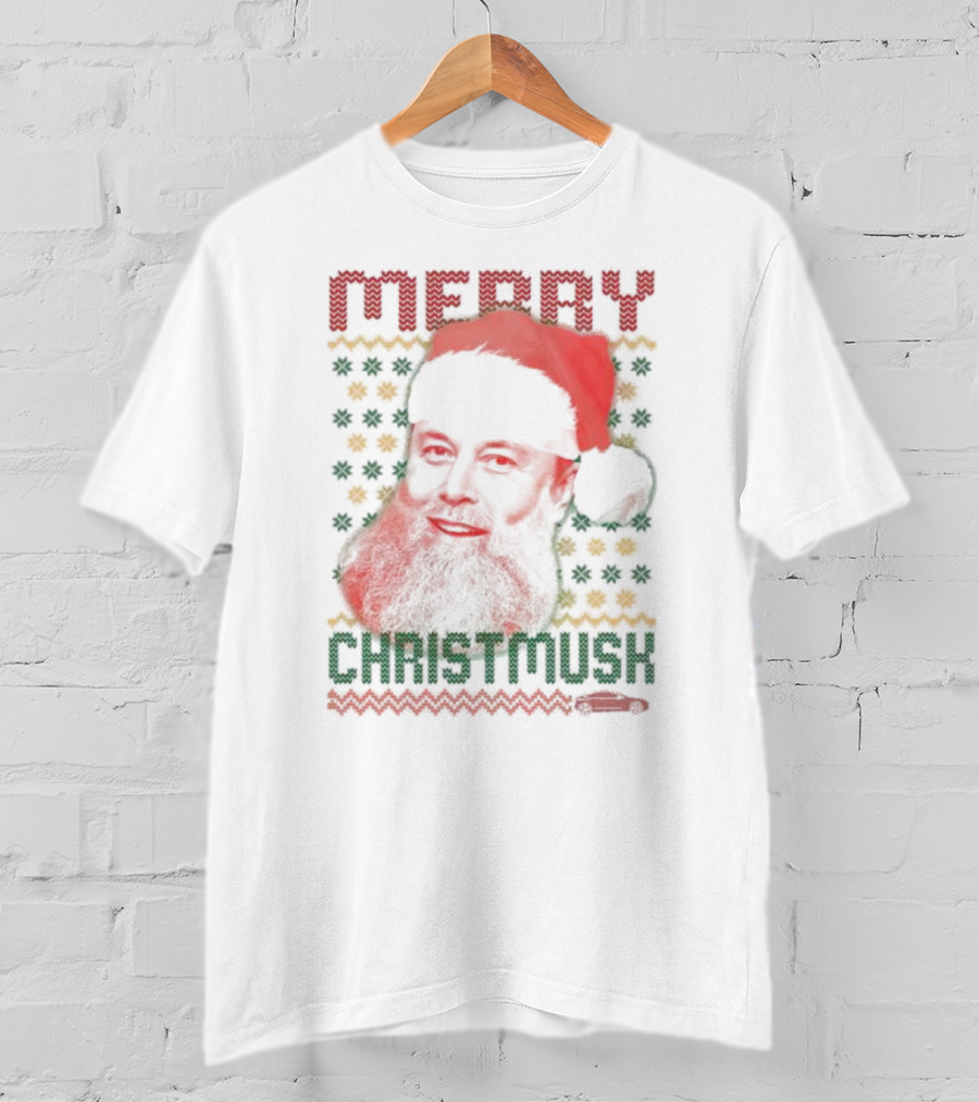 Merry Christmusk Santa Hat Beard Christmas Car T-Shirt