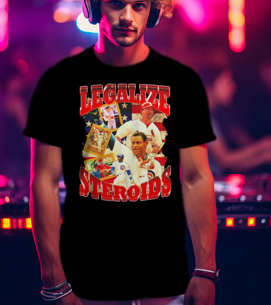 Legalize Steroids Baseball Iconography Retro USA Flag T-Shirt
