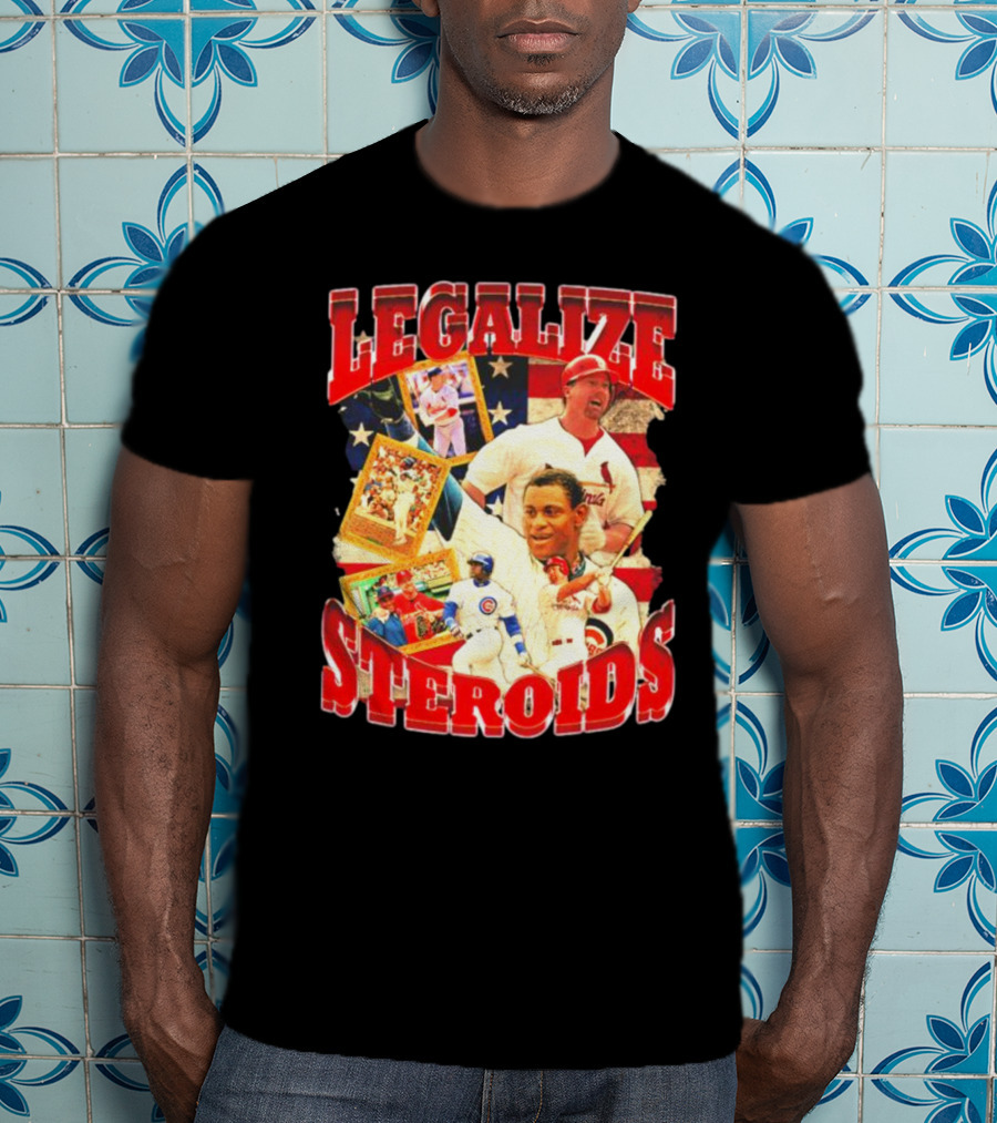 Legalize Steroids Baseball Iconography Retro USA Flag T-Shirt