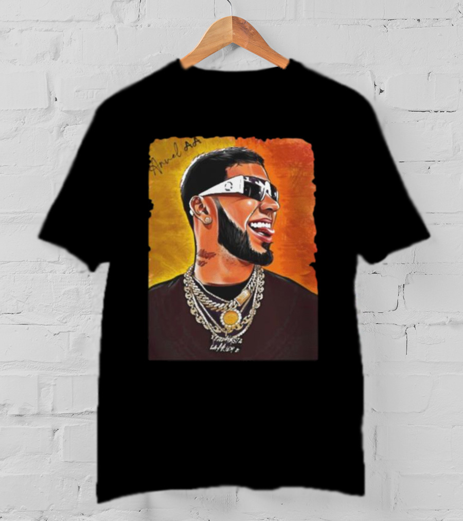 Anuel AA Vibrant Portrait With Signature And Chains T-Shirt