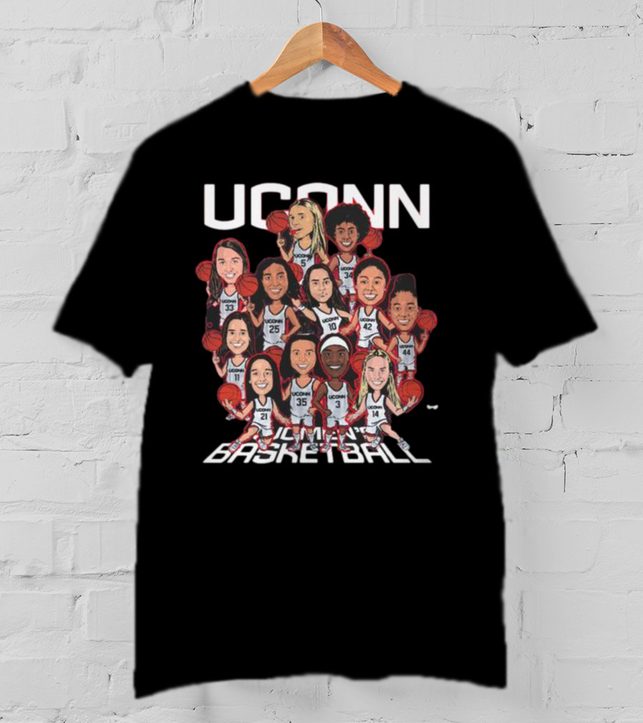 UConn Women's Basketball Team Illustrated Players With Basketballs T-Shirt