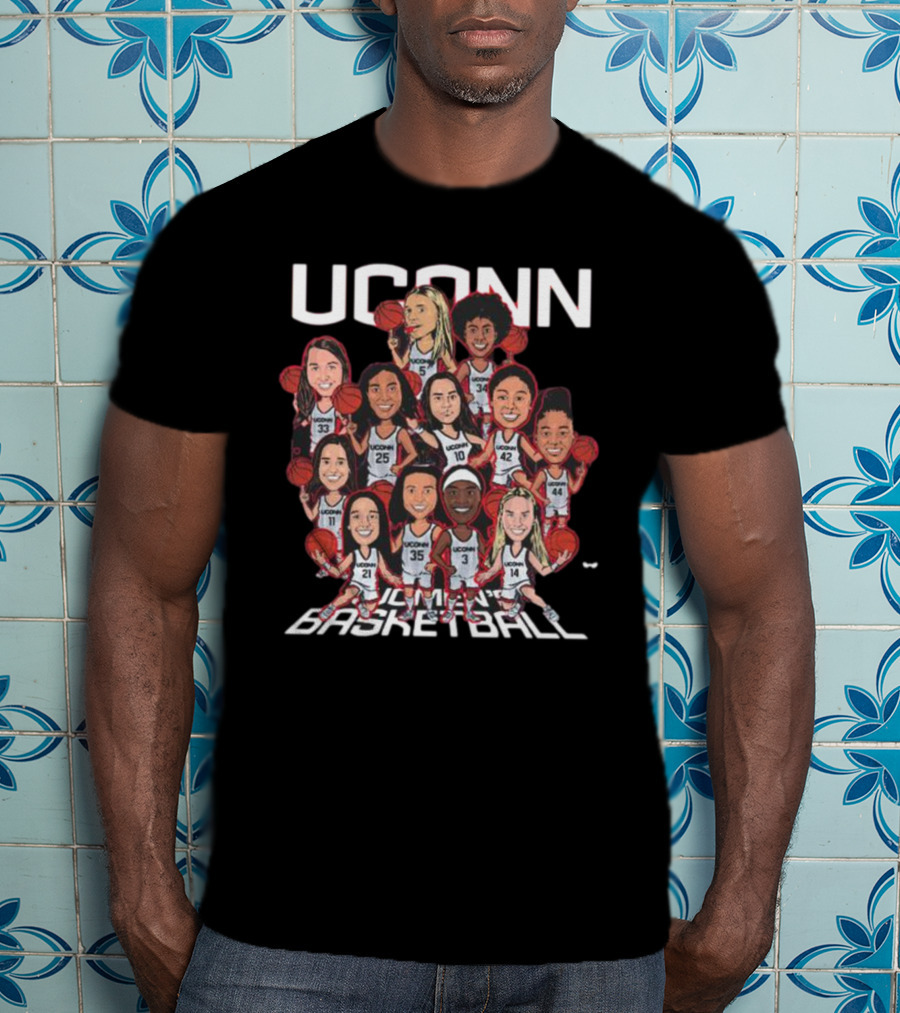 UConn Women's Basketball Team Illustrated Players With Basketballs T-Shirt