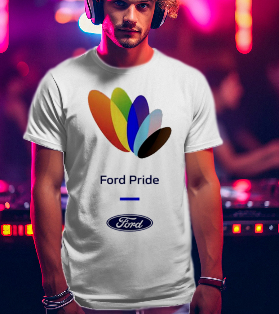 Ford Pride Typography Over Rainbow Petals T-Shirt