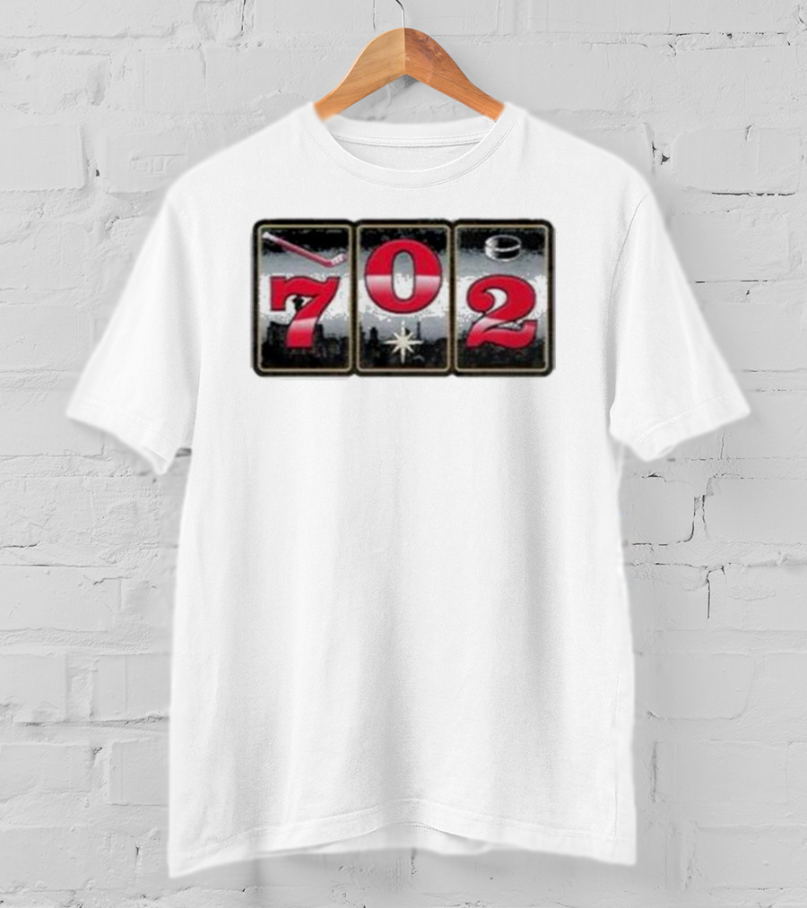 702 Slots Hockey Stick Puck Vegas Skyline T-Shirt