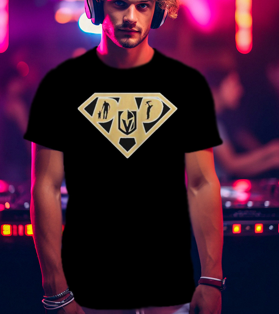 Vegas Golden Knights Super Dad Hero Shield T-Shirt