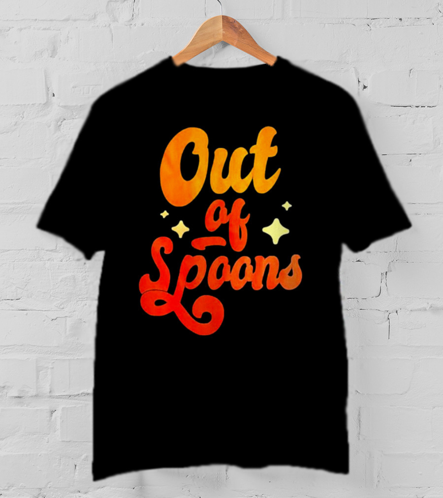 Out Of Spoons Stars Retro Orange Text T-Shirt