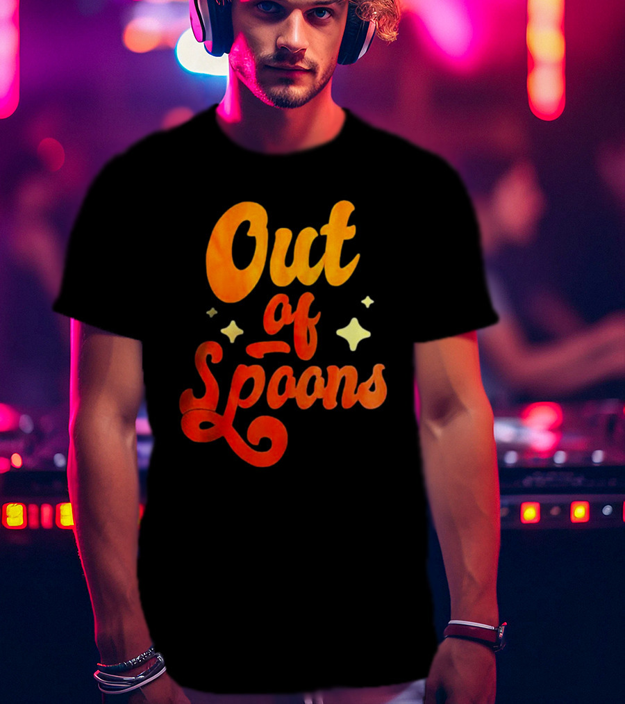 Out Of Spoons Stars Retro Orange Text T-Shirt
