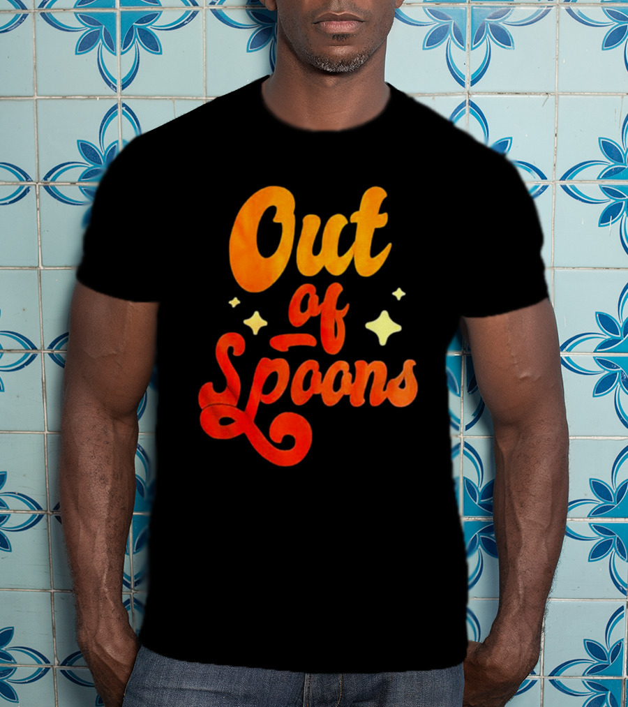 Out Of Spoons Stars Retro Orange Text T-Shirt
