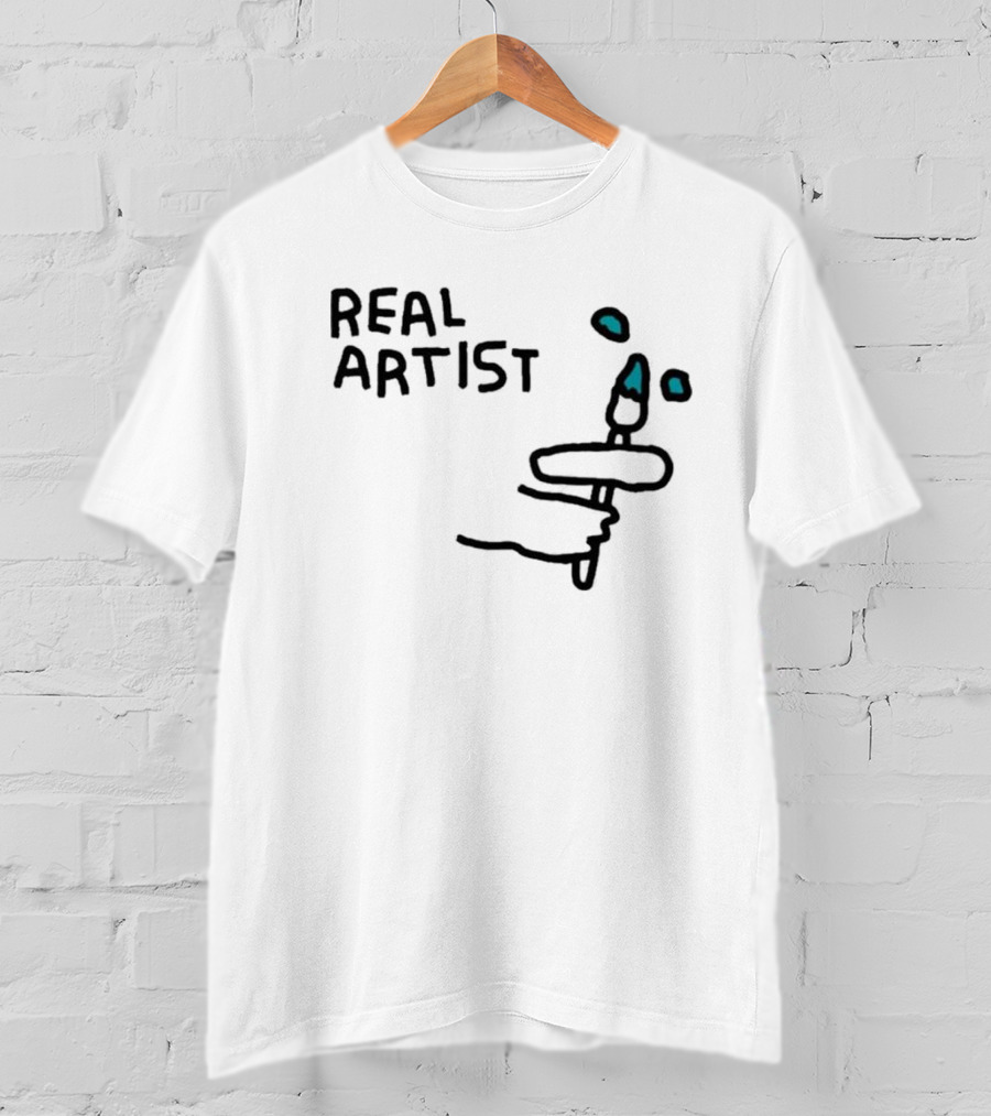REAL ARTIST Paint Brush Hand Drawing Blue Paint Drops T-Shirt