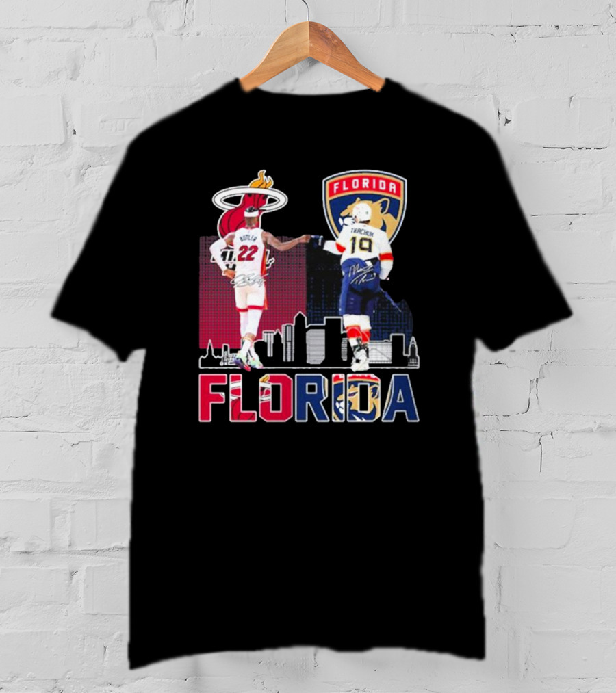 Jimmy Butler Tkachuk Florida Skyline Miami Heat Panthers Signatures T-Shirt