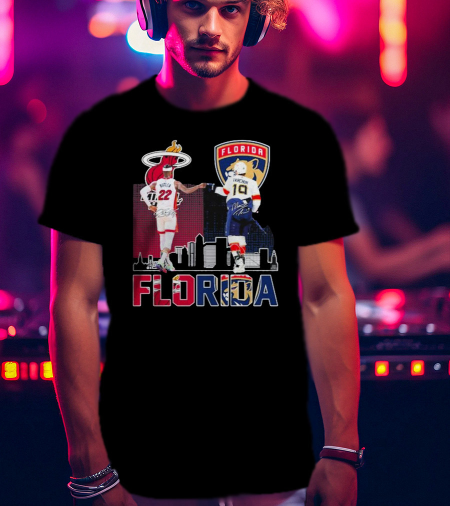 Jimmy Butler Tkachuk Florida Skyline Miami Heat Panthers Signatures T-Shirt