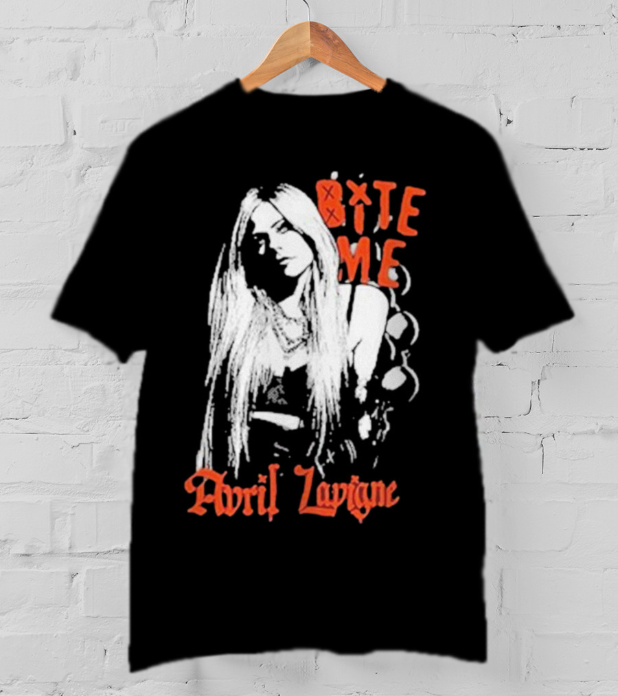 Avril Lavigne Bite Me Black And White Grunge T-Shirt