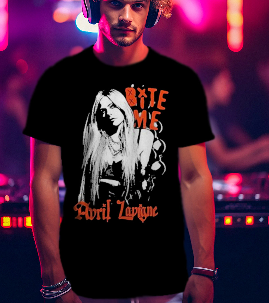 Avril Lavigne Bite Me Black And White Grunge T-Shirt