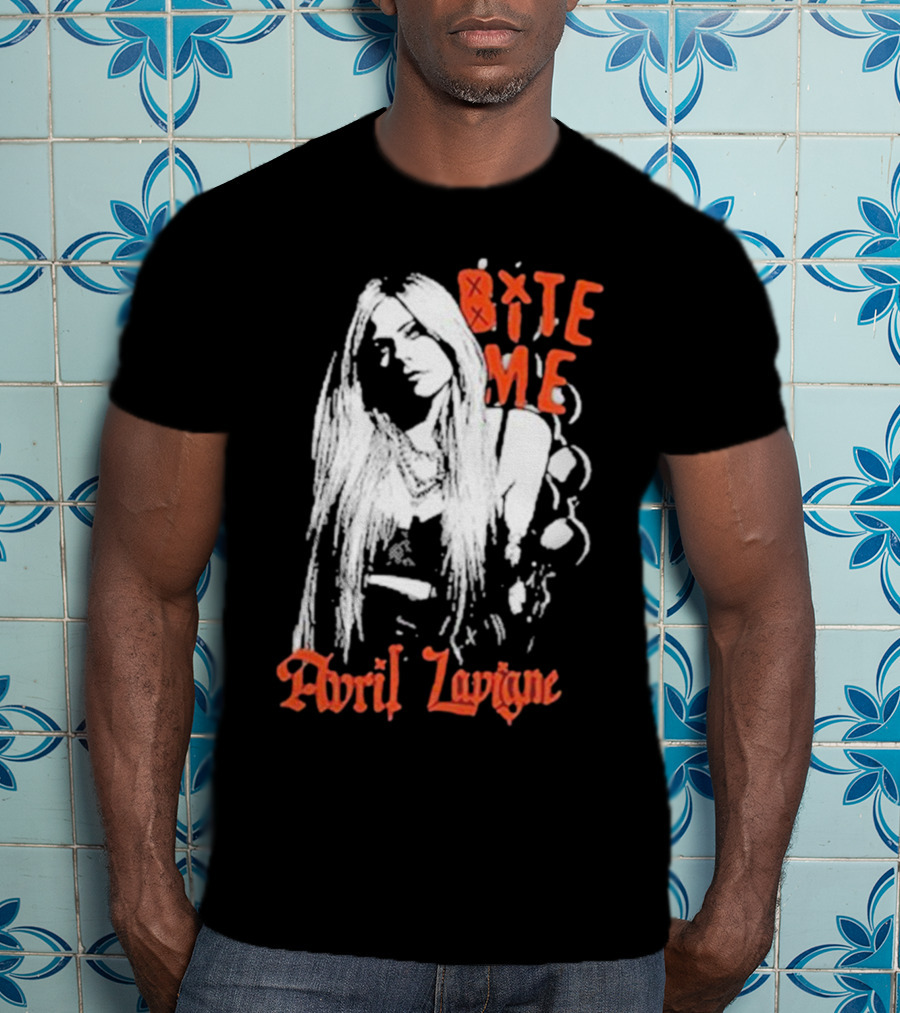 Avril Lavigne Bite Me Black And White Grunge T-Shirt