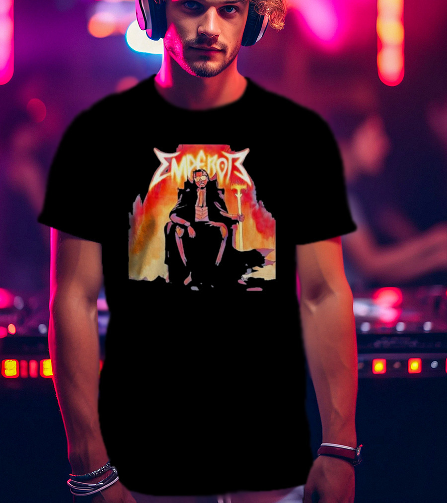 Don Temp Emperor Throne With Gothic Style Flames And Cape T-Shirt