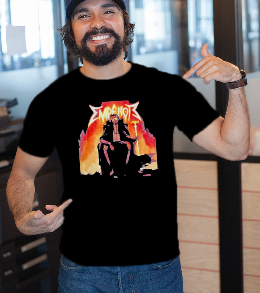 Don Temp Emperor Throne With Gothic Style Flames And Cape T-Shirt