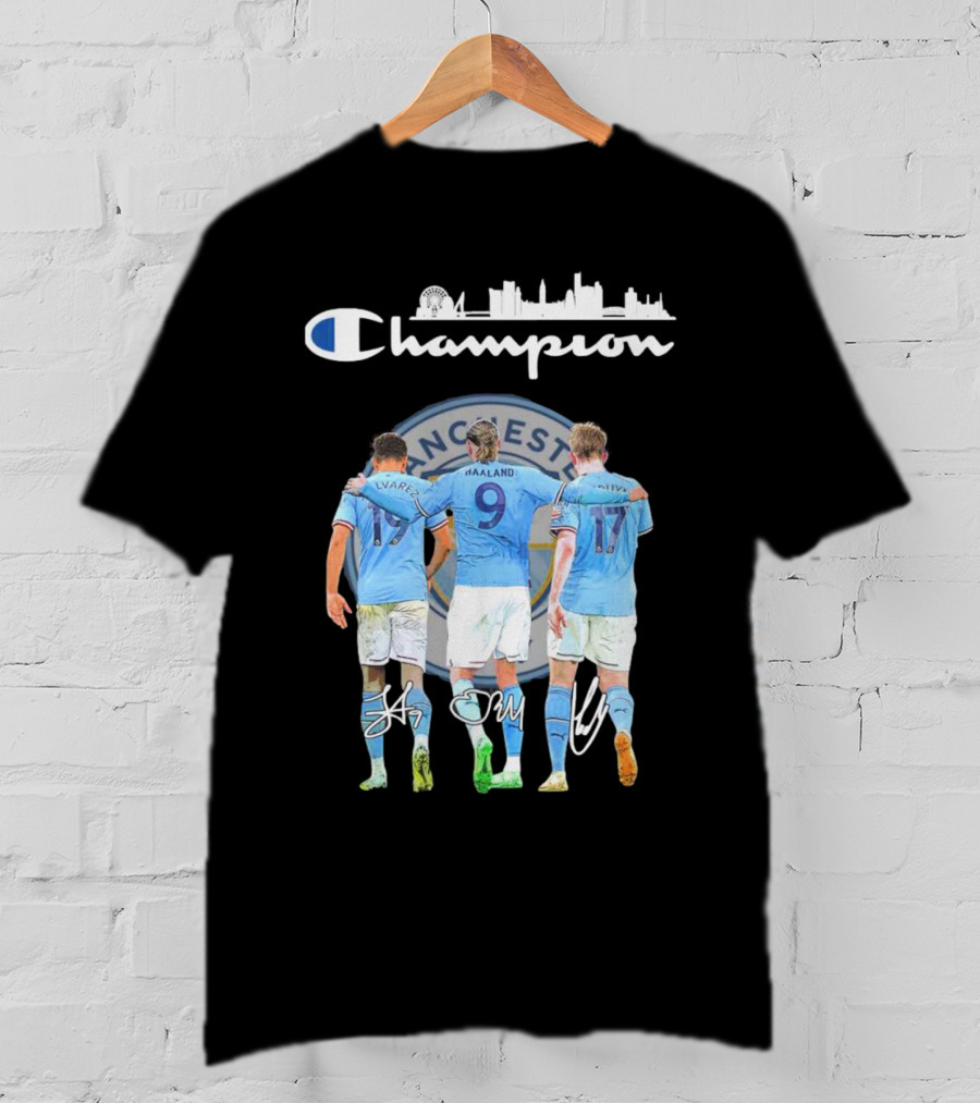 Manchester Haaland De Bruyne Alvarez Champion Football City Skyline T-Shirt