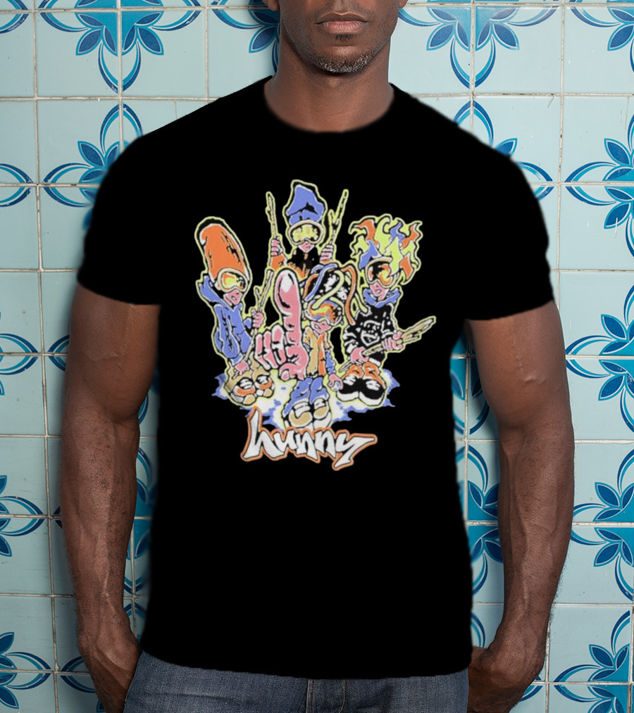 Hunny The Band Cartoon Characters And Hand Gesture T-Shirt