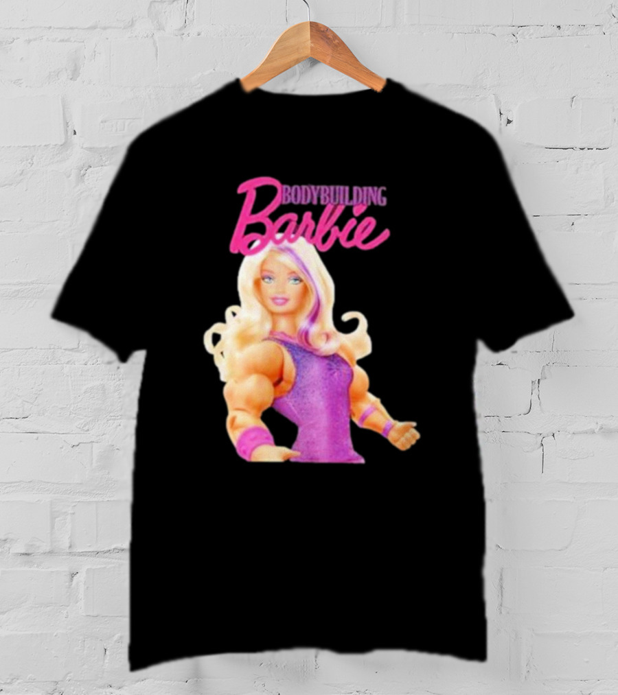 Bodybuilding Barbie Doll Strong Female Icon In Pink T-Shirt