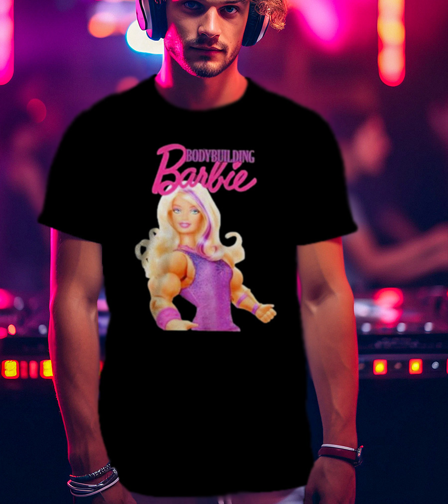 Bodybuilding Barbie Doll Strong Female Icon In Pink T-Shirt