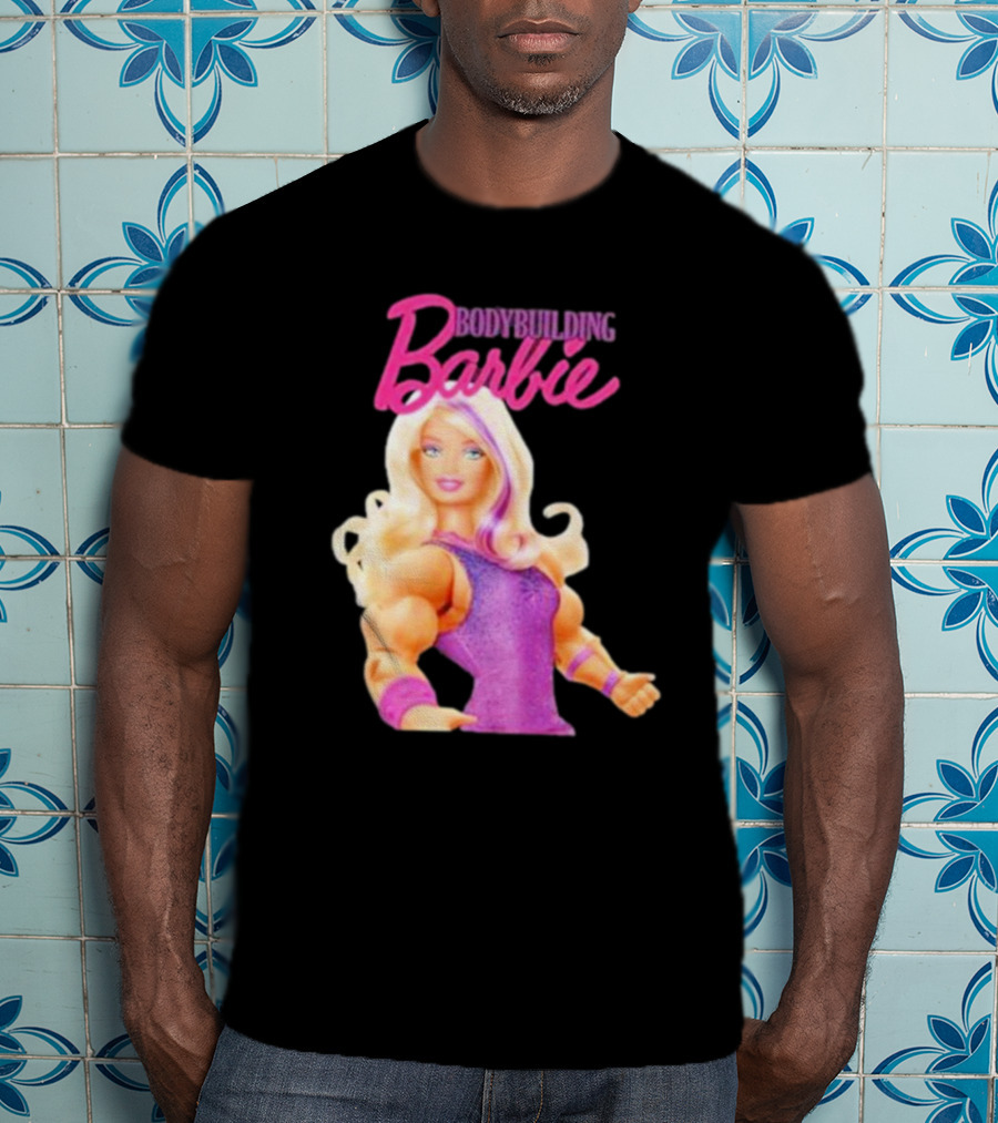 Bodybuilding Barbie Doll Strong Female Icon In Pink T-Shirt