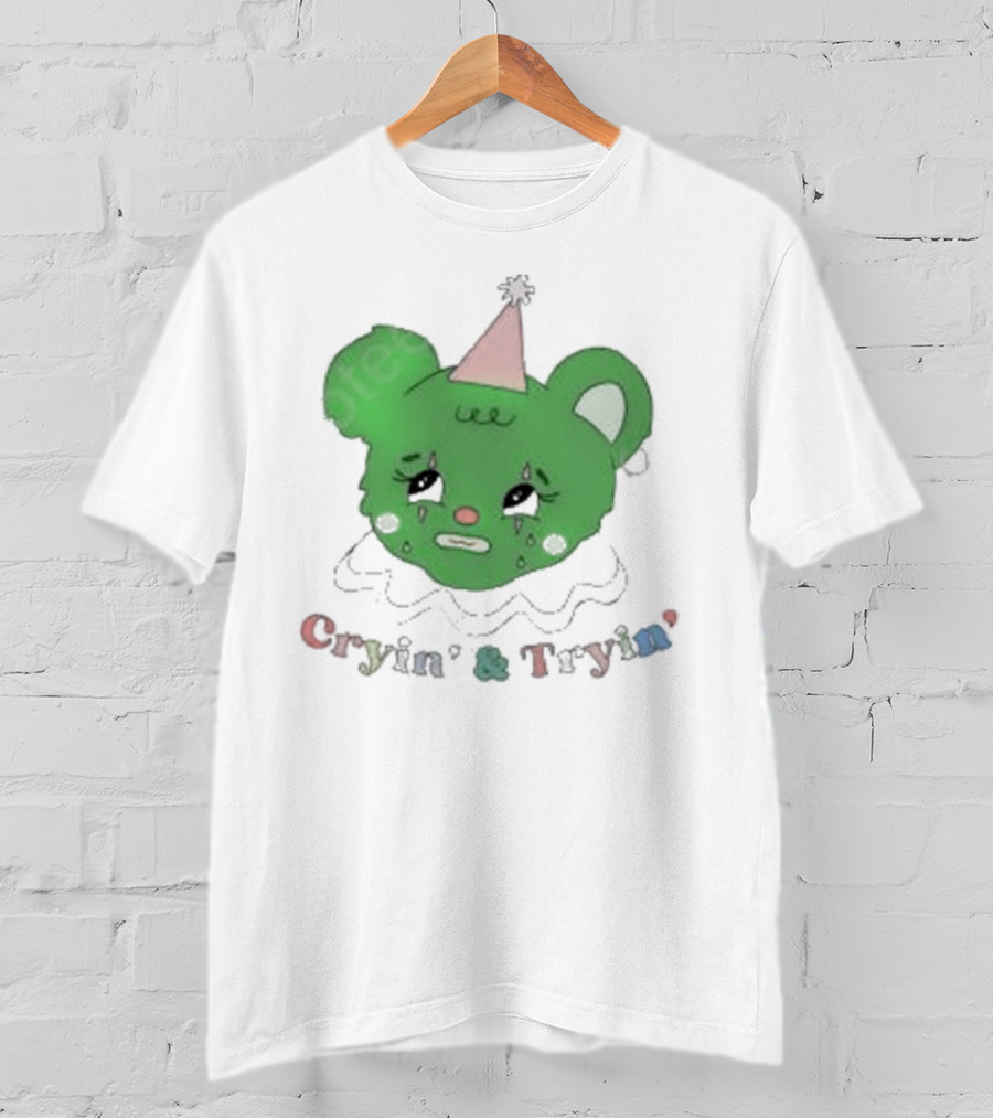 Smilecult Merch Cryin’ And Tryin’ Sad Bear With Party Hat T-Shirt