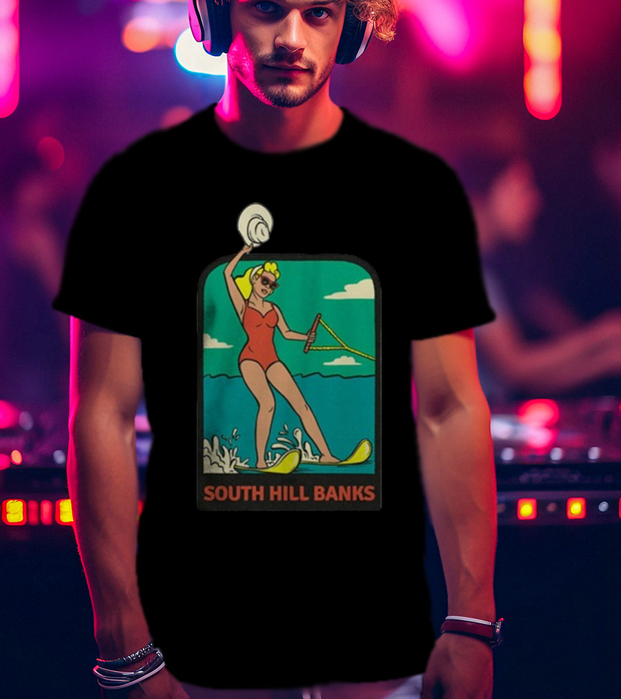 South Hill Banks Waterskiing Woman In Red Swimsuit T-Shirt