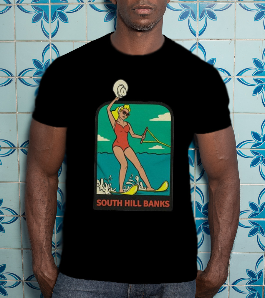 South Hill Banks Waterskiing Woman In Red Swimsuit T-Shirt