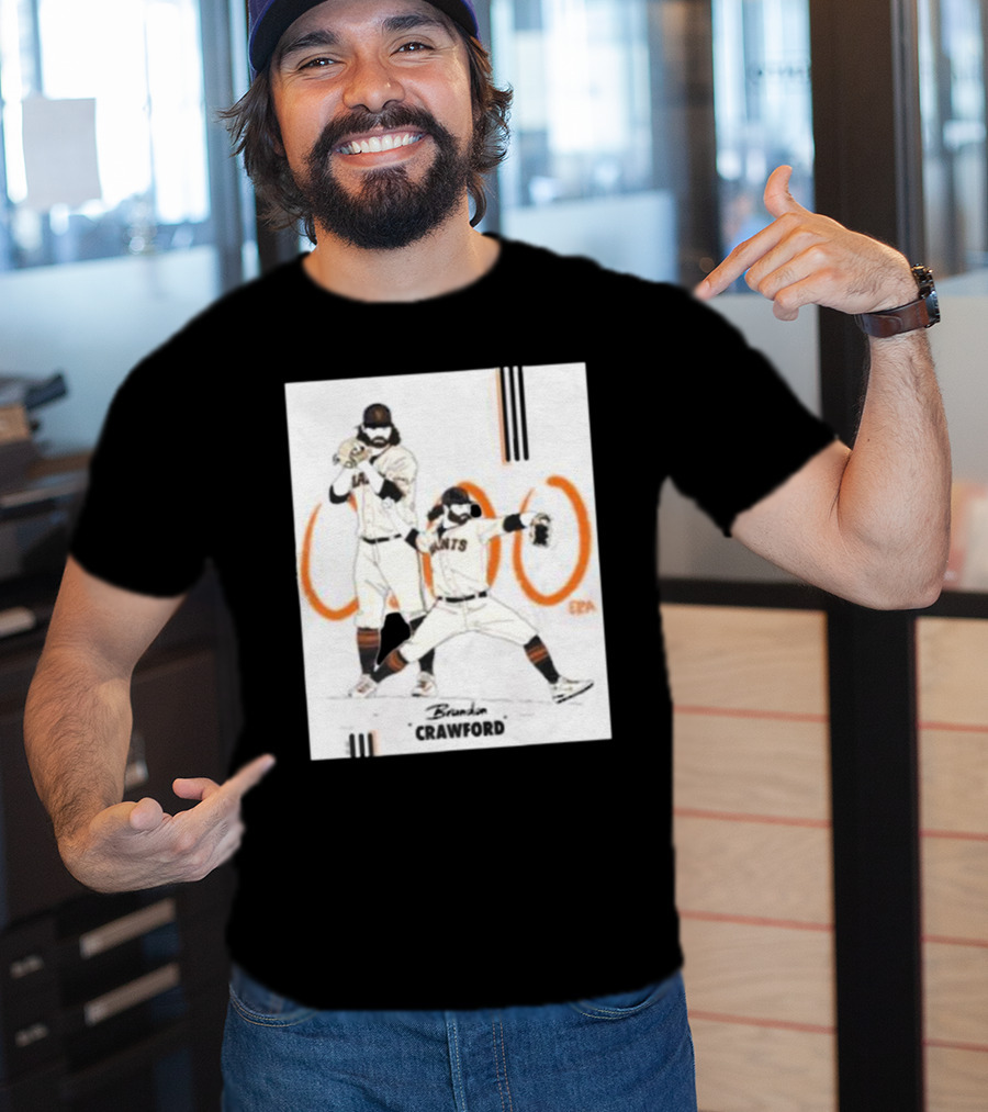 Brandon Crawford Giants Baseball Illustration With 1000 Celebratory T-Shirt