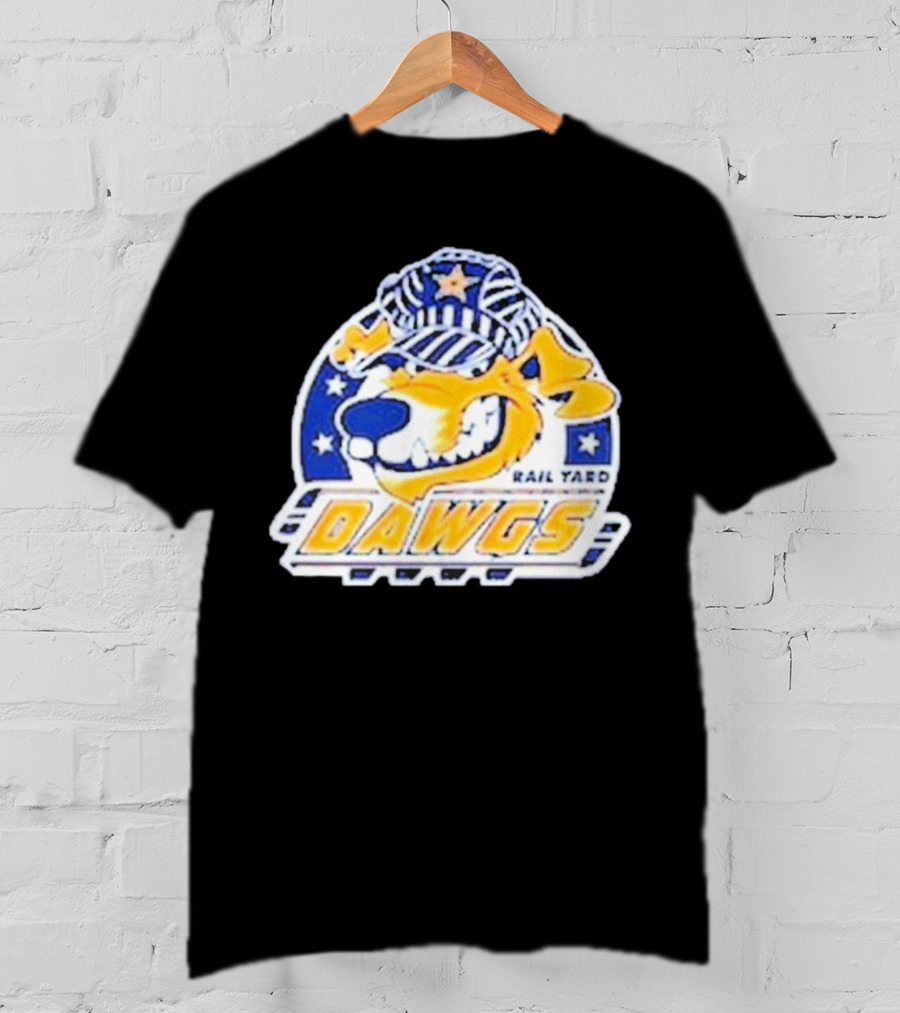 Roanoke Rail Yard Dawgs Logo With Dog In Striped Hat T-Shirt