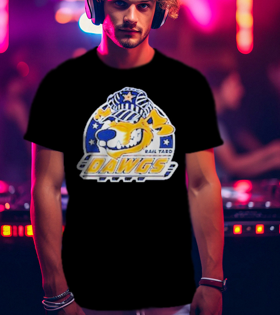 Roanoke Rail Yard Dawgs Logo With Dog In Striped Hat T-Shirt