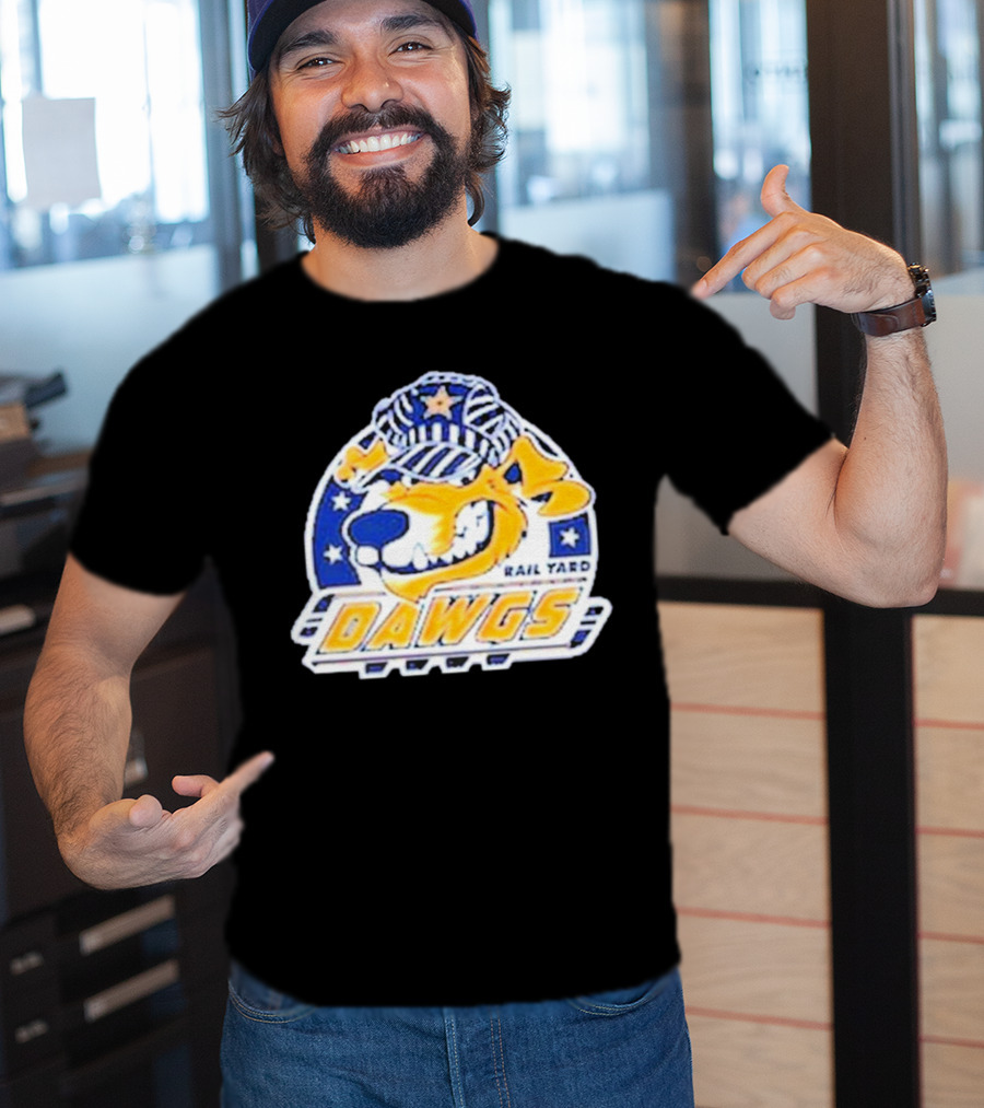 Roanoke Rail Yard Dawgs Logo With Dog In Striped Hat T-Shirt