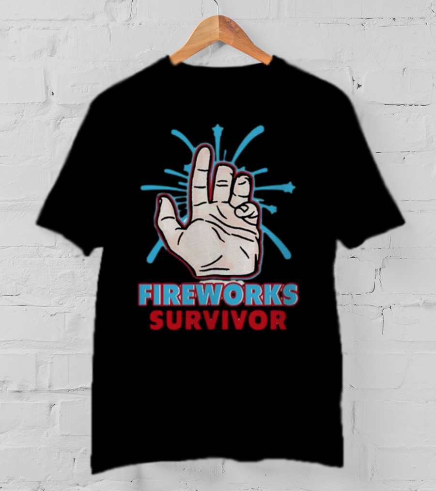 Fireworks Survivor Hand Gesture Humor Shirt Shitheadsteve T-Shirt