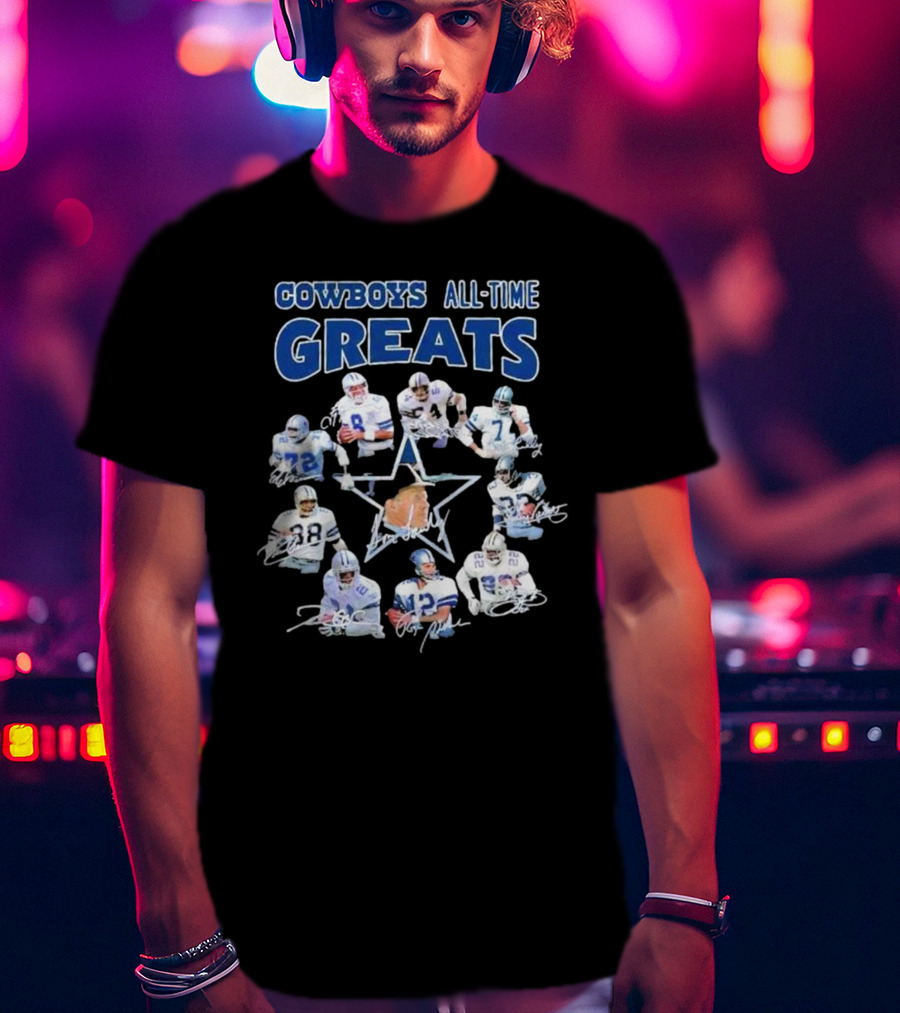 Cowboys All-Time Greats Players History Signatures T-Shirt