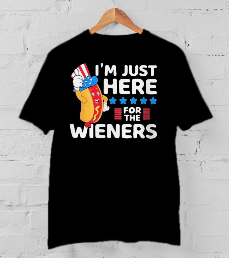 I'm Just Here For The Wieners Patriotic Hot Dog Uncle Sam Hat T-Shirt