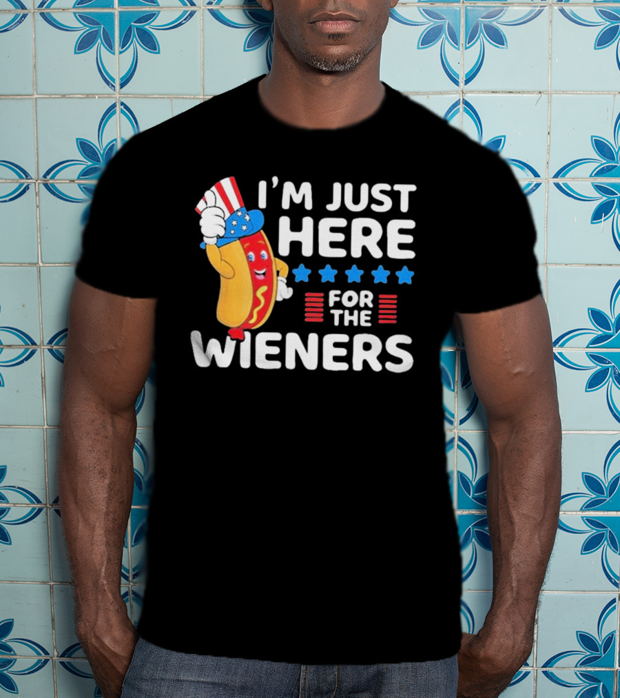 I'm Just Here For The Wieners Patriotic Hot Dog Uncle Sam Hat T-Shirt